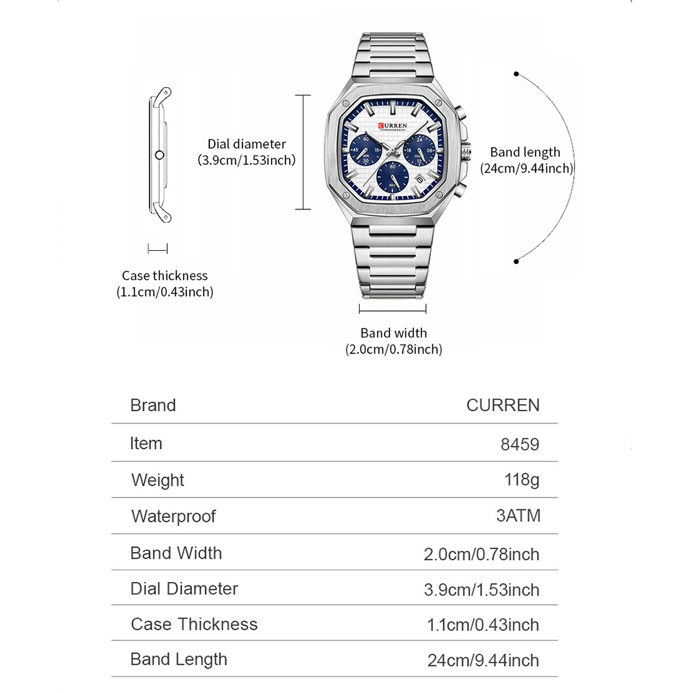 CURREN Lüks Kare Chrono İzle E - Luxury Watch Dial incelemesi ve fiyatı